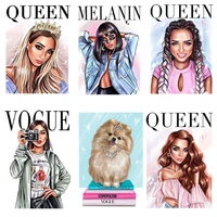 fashion girls queen hear transfer stickers on clothes dog book iron patches for clothing diy t shirts appliques thermal stickers