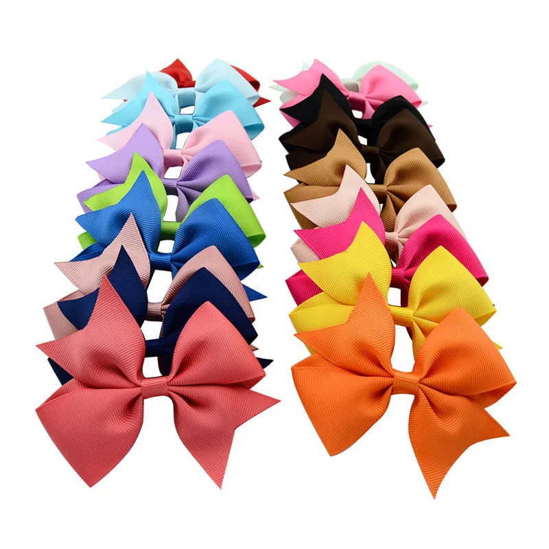 

30pcs/Lot 4'' Grosgrain Ribbon Solid Bows With Alloy Clip For Girls Hairpins Barrettes Headwear Kids Hair Accessories