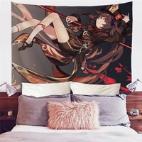kawaii hutao print genshin impact wall hanging tapestry 2021 new anime style home decor large size living room decoration tapiz