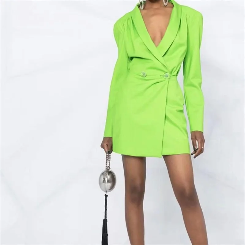 

MESTTRAF Women 2021 Fashion With Buttons Pleated Mini Dress Vintage Lapel Collar Long Sleeve Female Dresses