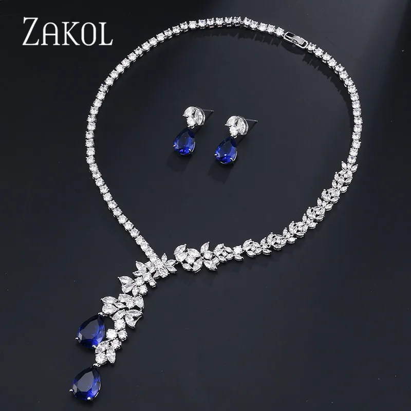 Комплект из колье и серёг с фианитом | Украшения аксессуары