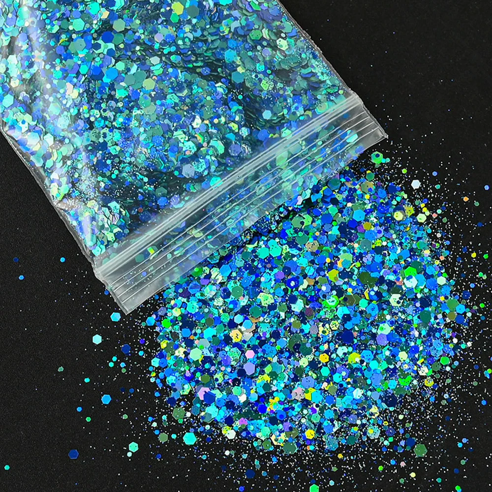 50g/Bag Mixed Hexagon Nail Art Glitter Holographic Sequins Decorations Flakes Sparkly Chunky Symphony Color Laser Sequins DT#51