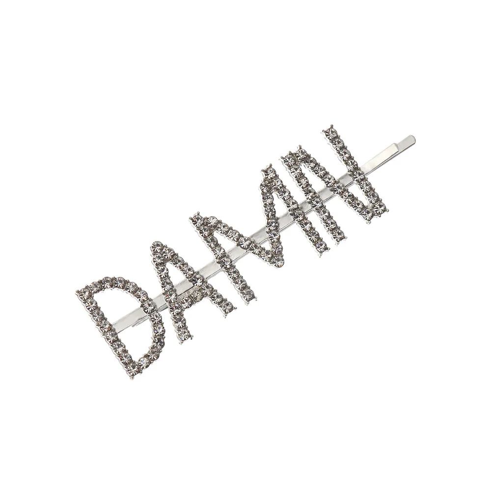 Silver DAMN 1 шт. Горячая Мода письмо шпилька уникальные яркие стразы кристаллы заколки для волос слова заколка женские аксессуары для украшений для волос - Цвет: Silver DAMN