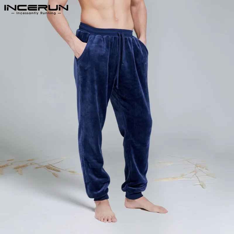 

INCERUN Mens Solid Sleepwear Pants Autumn Loose Drawstring Homewear Trousers 2021 Winter Leisure Baggy Sleep Bottoms Plus Size 7