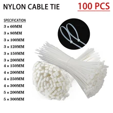 100pcs Self locking plastic Nylon cable tie  white 5x300 cable tie retaining ring 3x200 industrial cable tie cable tie set