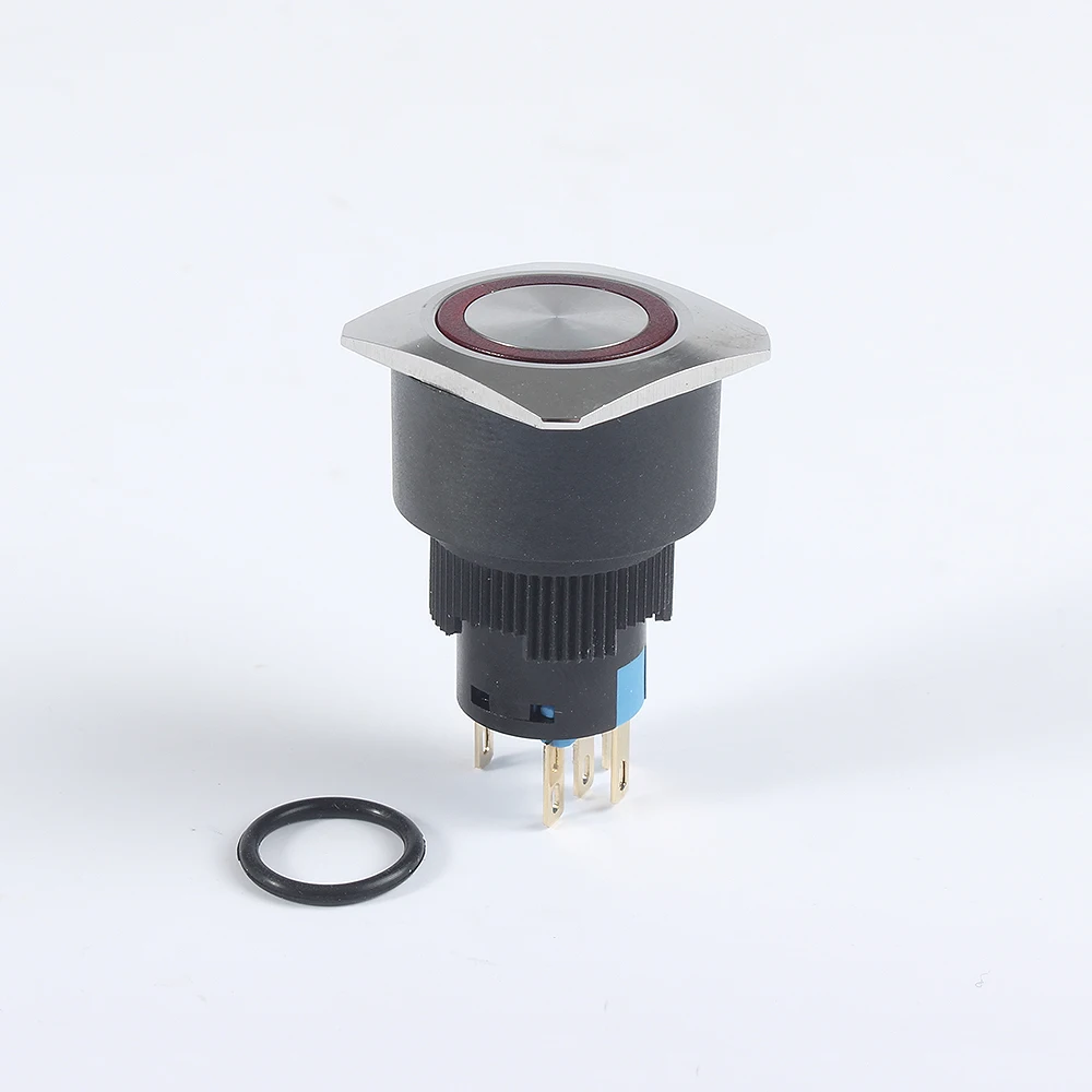 Металлический латунный кнопочный переключатель 16 мм плоский квадратный