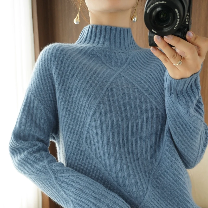 

Top casual plus size cashmere warm pure color basic sweater Turtleneck sweater women 2020 winter new 100% wool knitted pullover