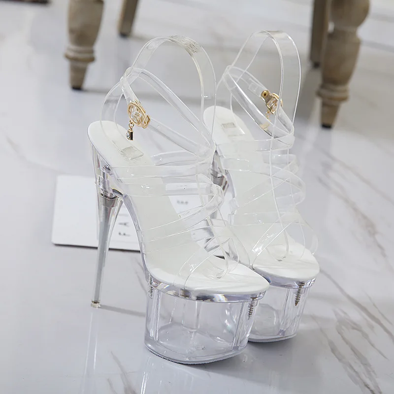 

Size 34-43 super high heel fish mouth shoes silver thin heel cross strap women's sandals nightclub sexy diamond