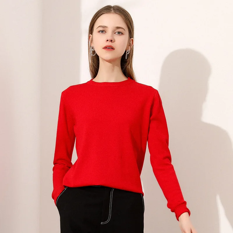 Свитер женский осенне-зимний свободный эластичный пуловер с круглым вырезом и