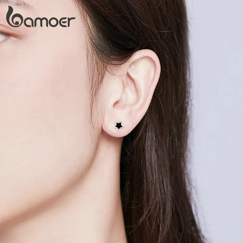 Bamoer, серебро 925, ювелирные изделия, простые, минималистичные, звезда, серьги-гвоздики для девушек, не вызывает аллергии, эмаль, ювелирные изделия, аксессуары, подарки, BSE275