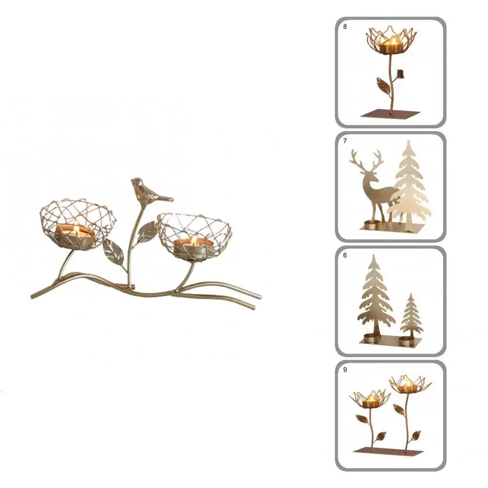 

Golden Pretty Heat-resistant Candle Container Wrought Iron Candle Holder Creative for Dining Table