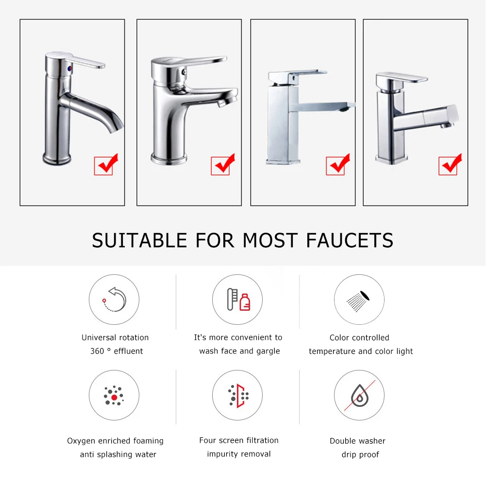 

1080 Degree Rotating Bathroom Toilet Faucet Extender Sink Basin Tap Nozzle Kitchen Bathroom Shower Tap Nozzle Head Sensor Light
