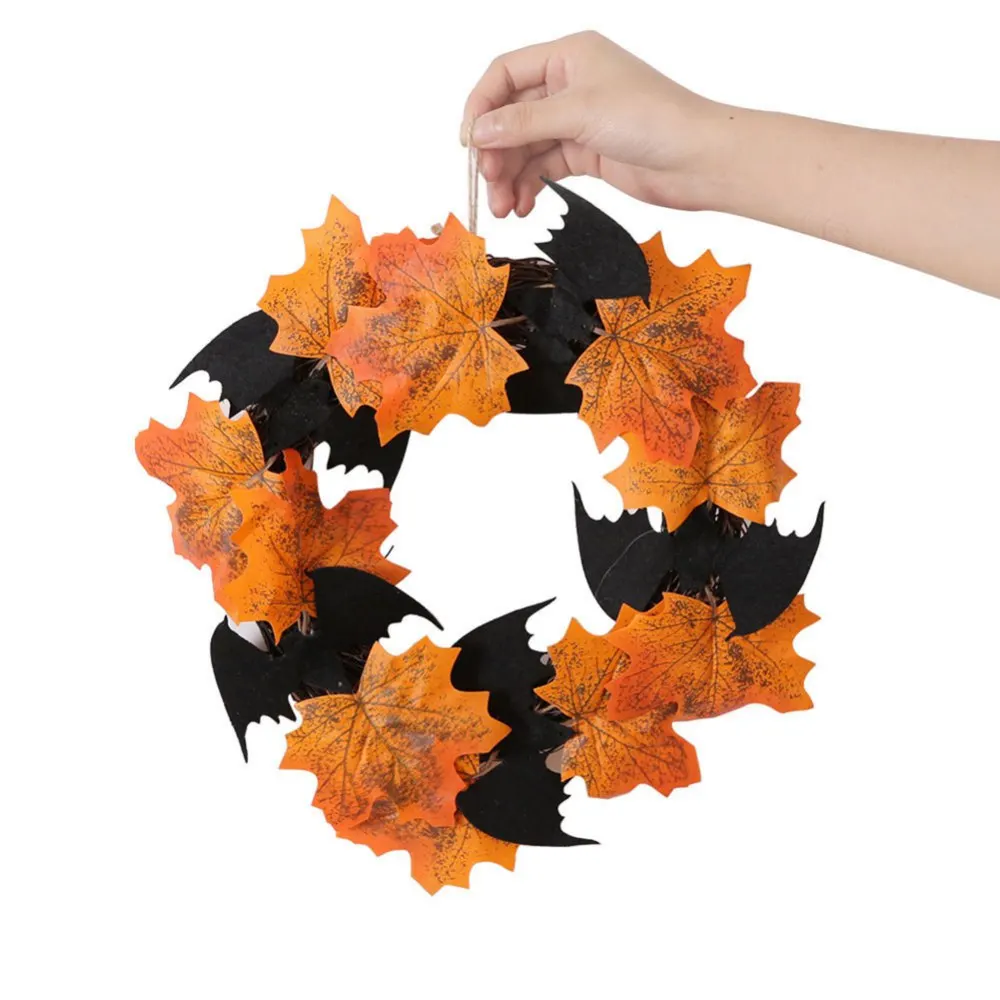 

Autumn Wreaths Home Front Door Window Wall Garden Outdoor Hanging Decor Holiday Decoration Artifiaical Maple Leaves Wreath