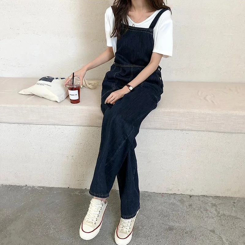 Комбинезон женский однотонный свободного покроя джинсовая простая