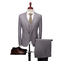 2020 solid color three pieces for men fashion boutique business casual suit set korean style slim fit wedding groom dress