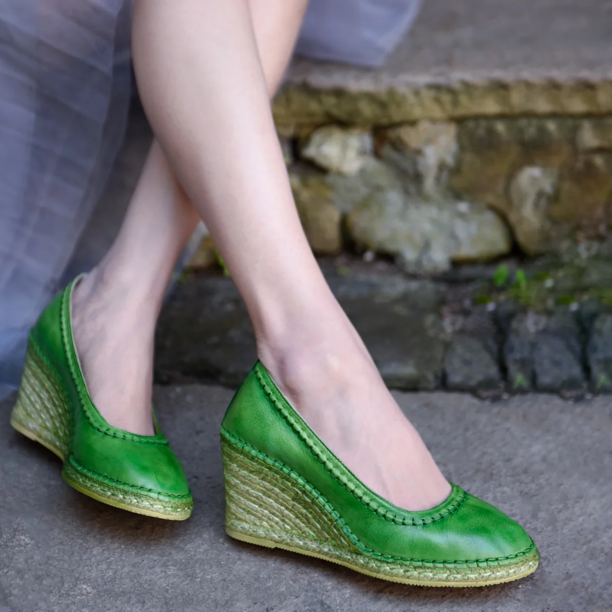 

Artmu Original Wedges Sewing Pumps Women Shoes Super High 8.5 cm Heels Shallow Mouth Soft Genuine Leather Shoes Dress Green Gift