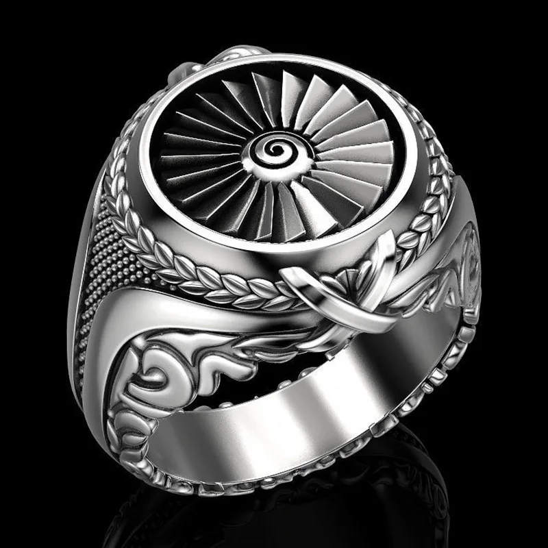 

Foydjew Vintage Punk Men's Thai Silver Heavy Metal Turbine Signet Rings For Men Gift Jewelry Stainless Steel Ring Wholesale