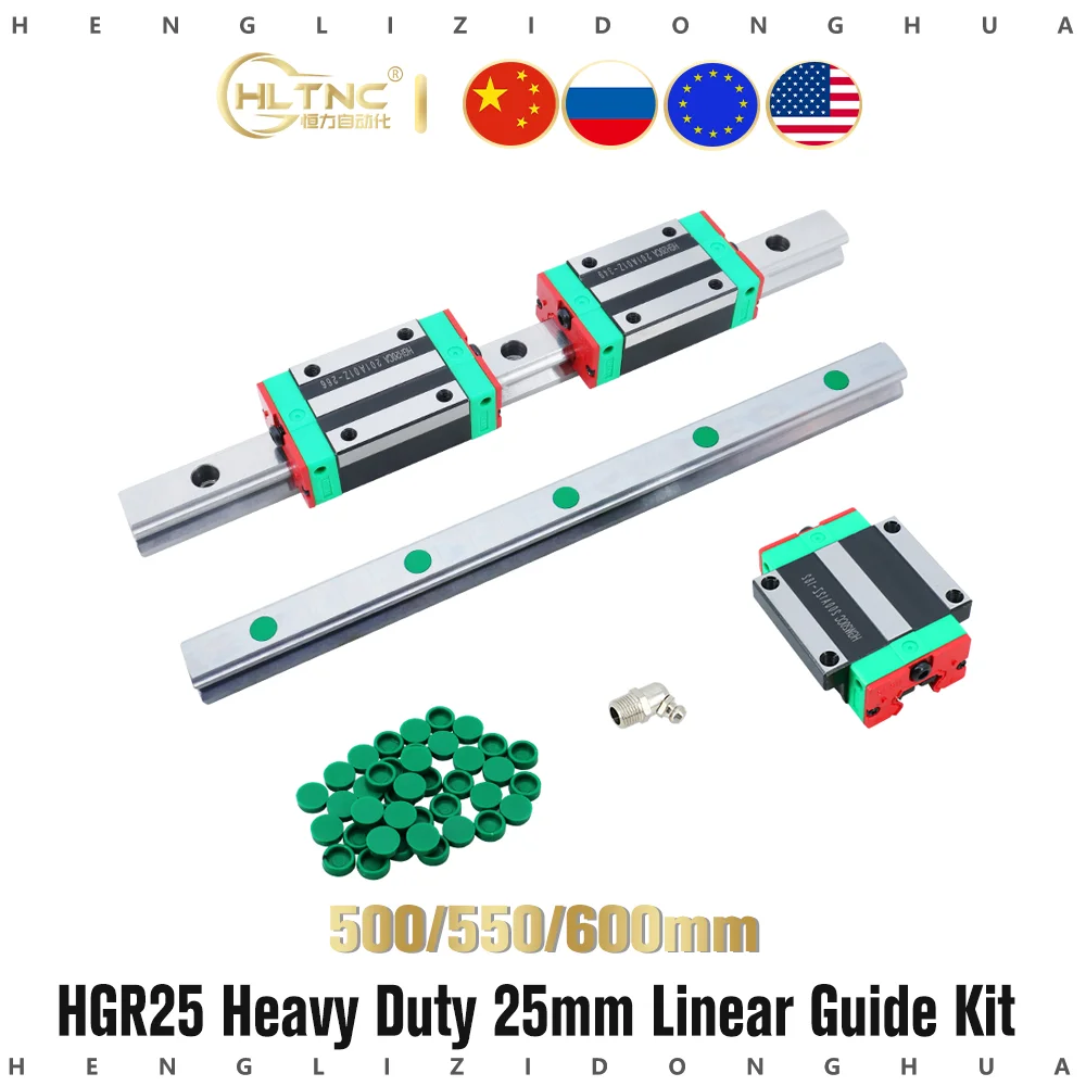 

Направляющие HGR25 длиной 500 мм, 550 мм, 600 мм + 4 шт., скользящие блоки HGH25CA /HGW25CC для ЧПУ, 2 шт.