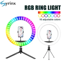 New 16 Colors 10 inch 26cm RGB LED Selfie Ring Light Photography Lighting Tripod stand Phone Clip for TikTok YouTube Live Holder