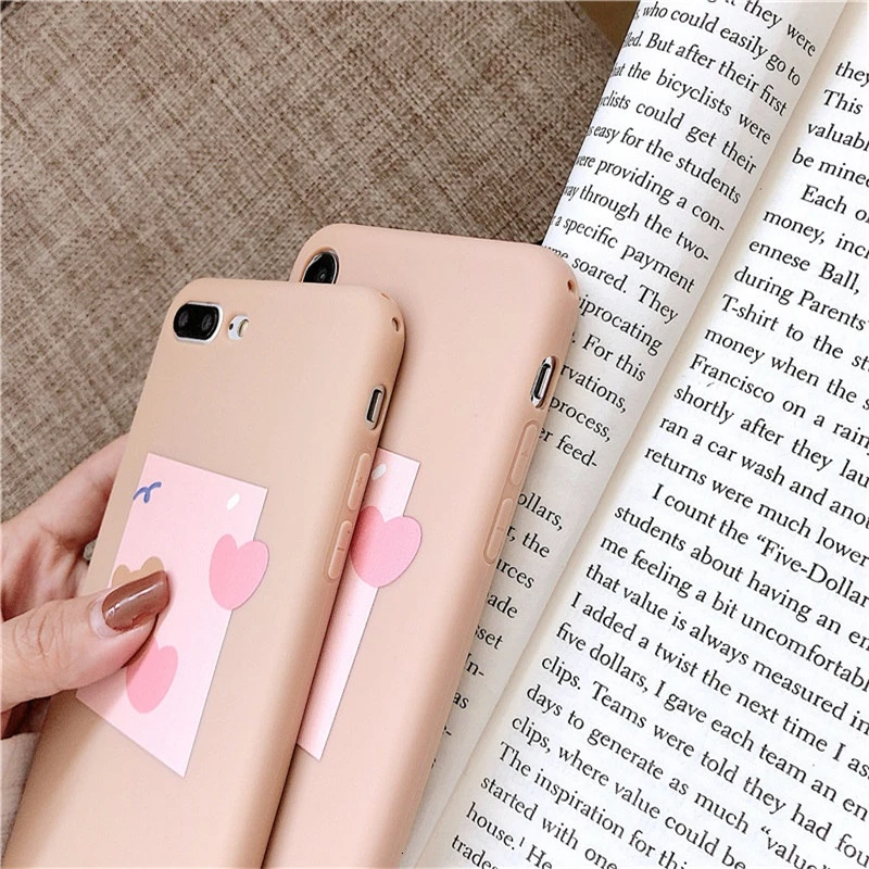 Простой чехол для телефона с изображением розового медведя iphone X XR XS Max конфет