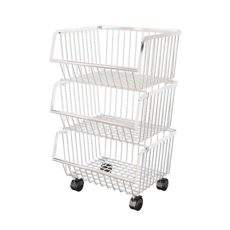 Бытовая многоярусная напольная корзина для хранения фруктов и овощей подвижная