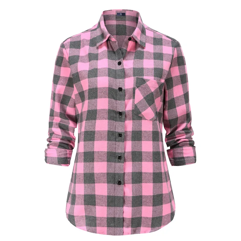 Женская хлопковая фланелевая рубашка Dioufond свободная размера плюс в клетку с