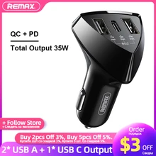 Remax 3 Outports 35W USB C Fast Charge Car Charger For iphone 12Pro Type C PD QC Cigarette Lighter Adapter For Xiaomi Samsung