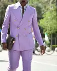 Мужские костюмы из двух предметов, фиолетовые двубортные смокинги, лучшие мужские костюмы, Блейзер, облегающее платье для жениха, вечерние костюмы для выпускного вечера (пиджак + брюки)