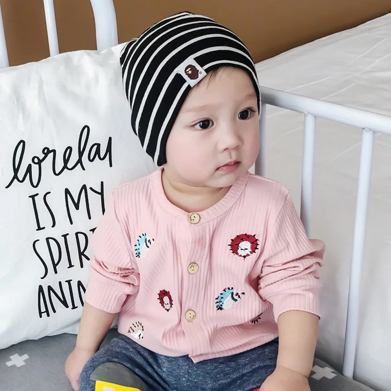 Вязаная шапочка для малыша новорожденных мальчиков и девочек полосатый тюрбан