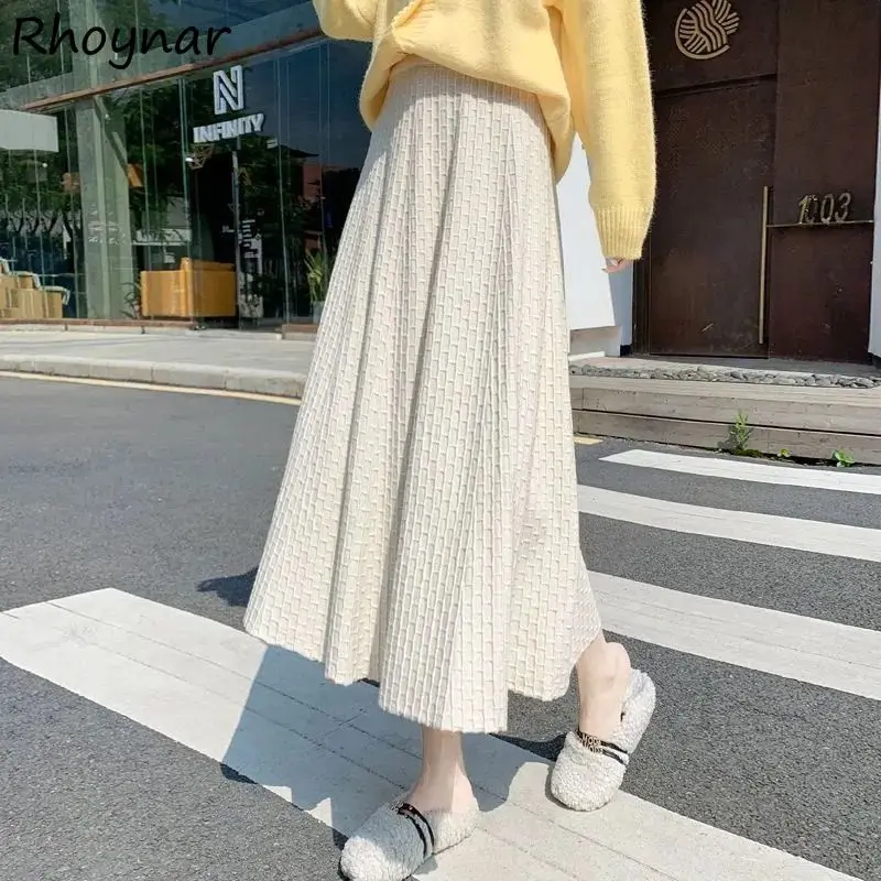 

Long Skirts Women Retro Korean Style Lady Knitting Winter Empire All-match Trendy Fashion A-line Lovely Clothing Mujer Teens Ins