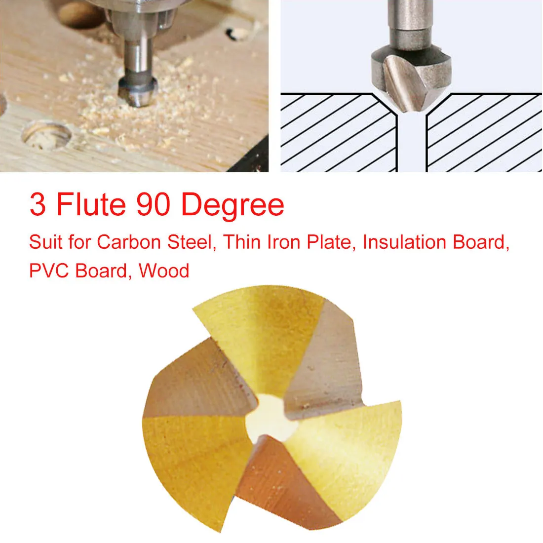 

90 Degree 3 Flute 6pcs Chamfer Drill Bit HSS Chamfering End Mill Charmfer Cutter Countersink Drill Bit for Carbon Steel/PVC/Wood