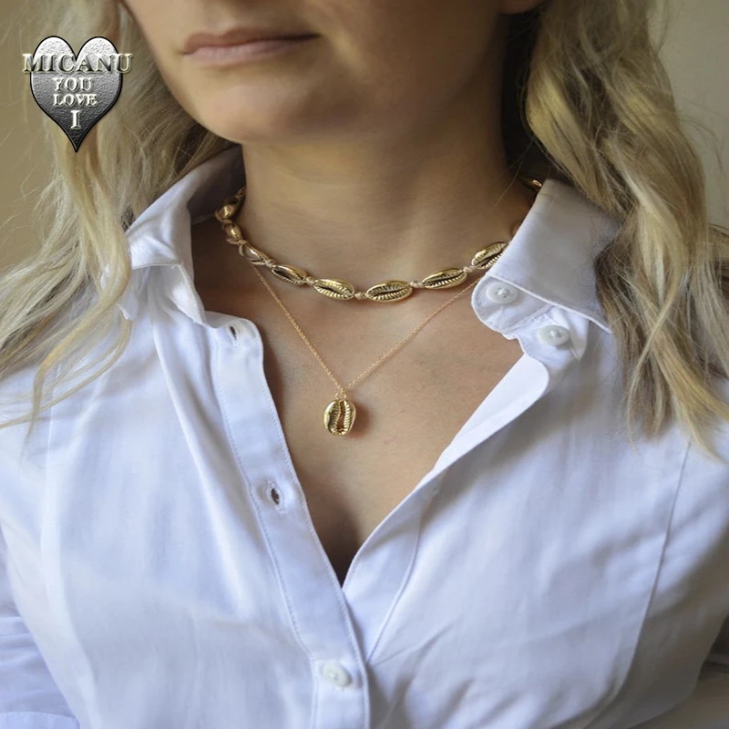 Ожерелье массивная подвеска в виде ракушки многослойная богемная цветка модные