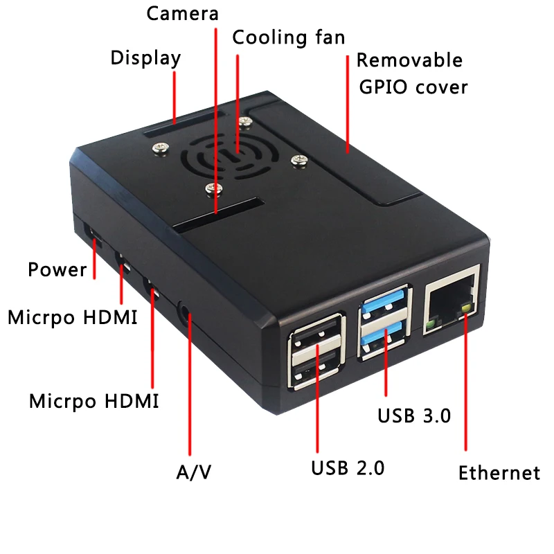 Чехол Raspberry Pi 4 Model B ABS черный прозрачный пластиковый корпус съемный чехол GPIO с