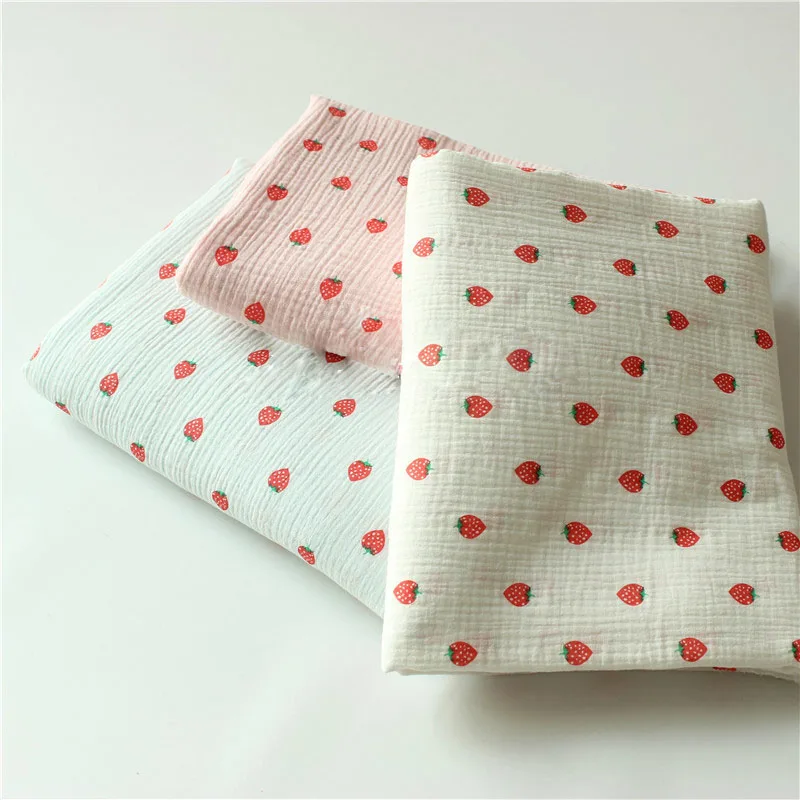 Клубничный набивной хлопок креп ткань DIY шитье стежка Чистый льняная Seersucker для