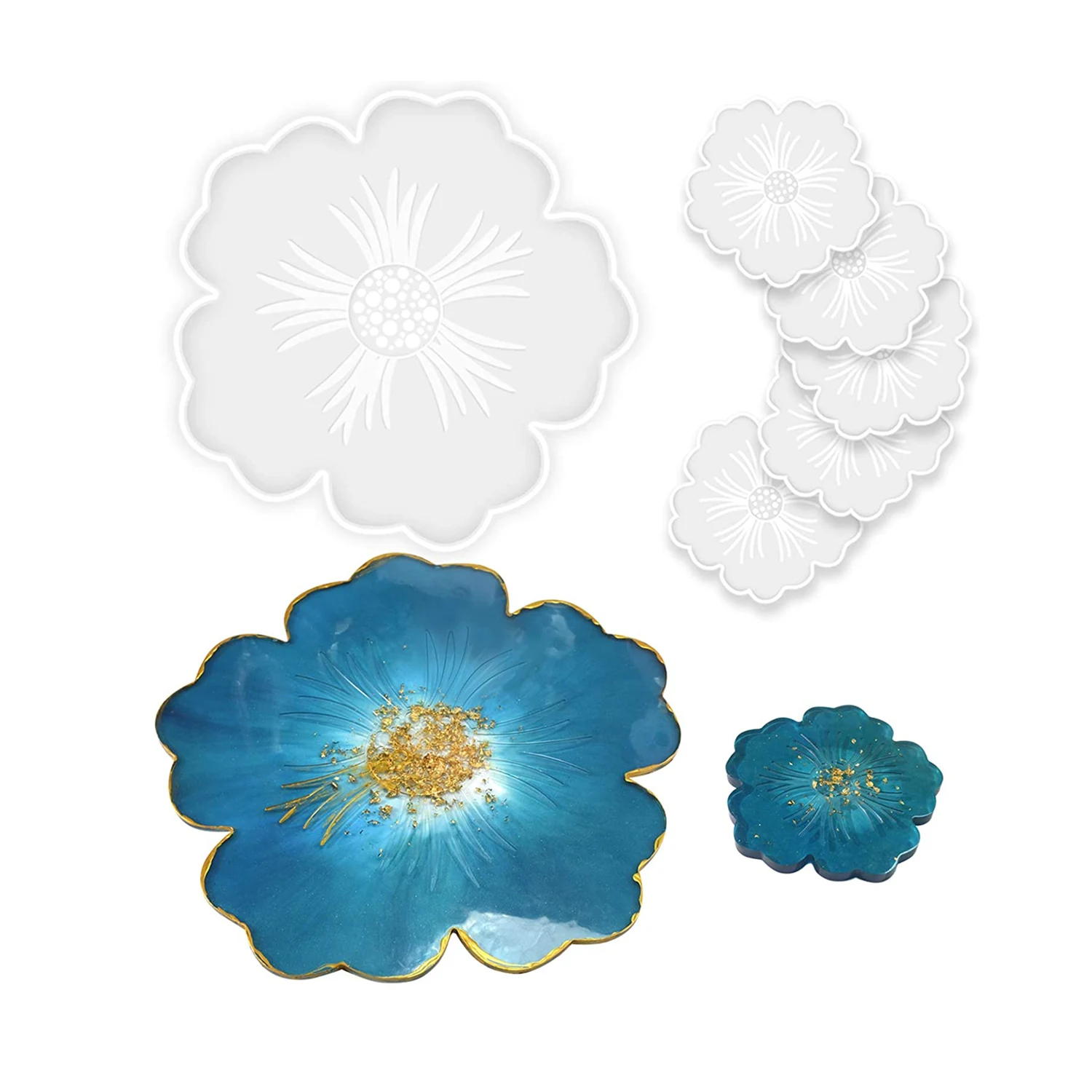 

Silicone Resin Molds Daisy Flower Shape Coaster Mould Epoxy Casting Making Cup Mat Tray Mold Diy Home Decoration Supplie Tools