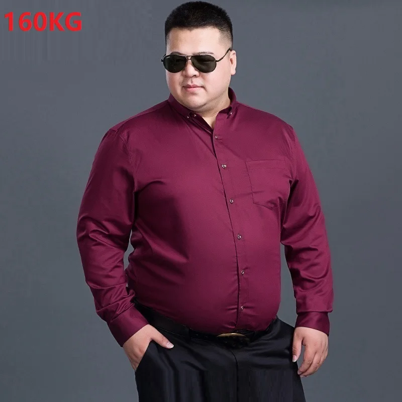 spring summer men dress shirt long sleeve large size 10XL 12XL 14XL 165kg oversize formal office loose shirts Business Tops | Мужская