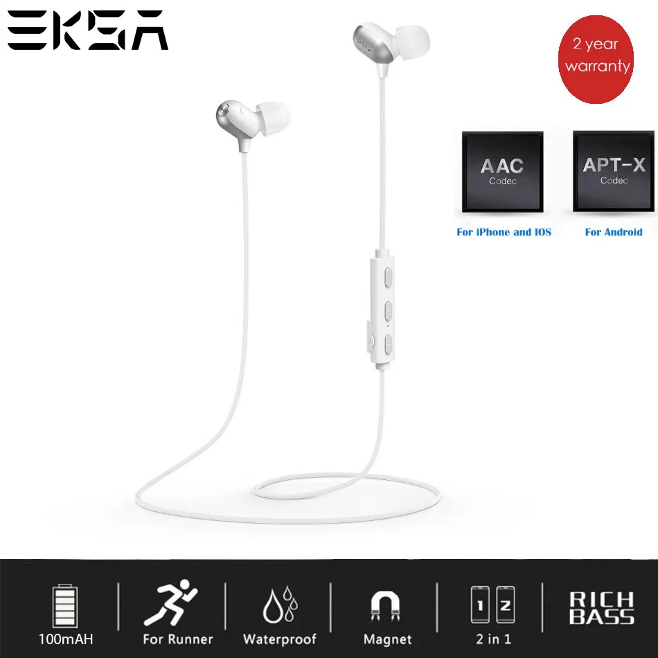 EKSA Bluetooth наушники BT4.1 беспроводная гарнитура 100 мАч IPX 7 с шумоподавлением