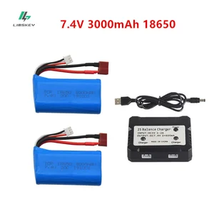Lipo аккумулятор 7,4 В, 3000 мА  ч, 18650 для Q46 Wltoys 10428 1242812423 RC, автозапчасти с зарядным устройством, батарея 7,4 В 2 с для деталей игрушек