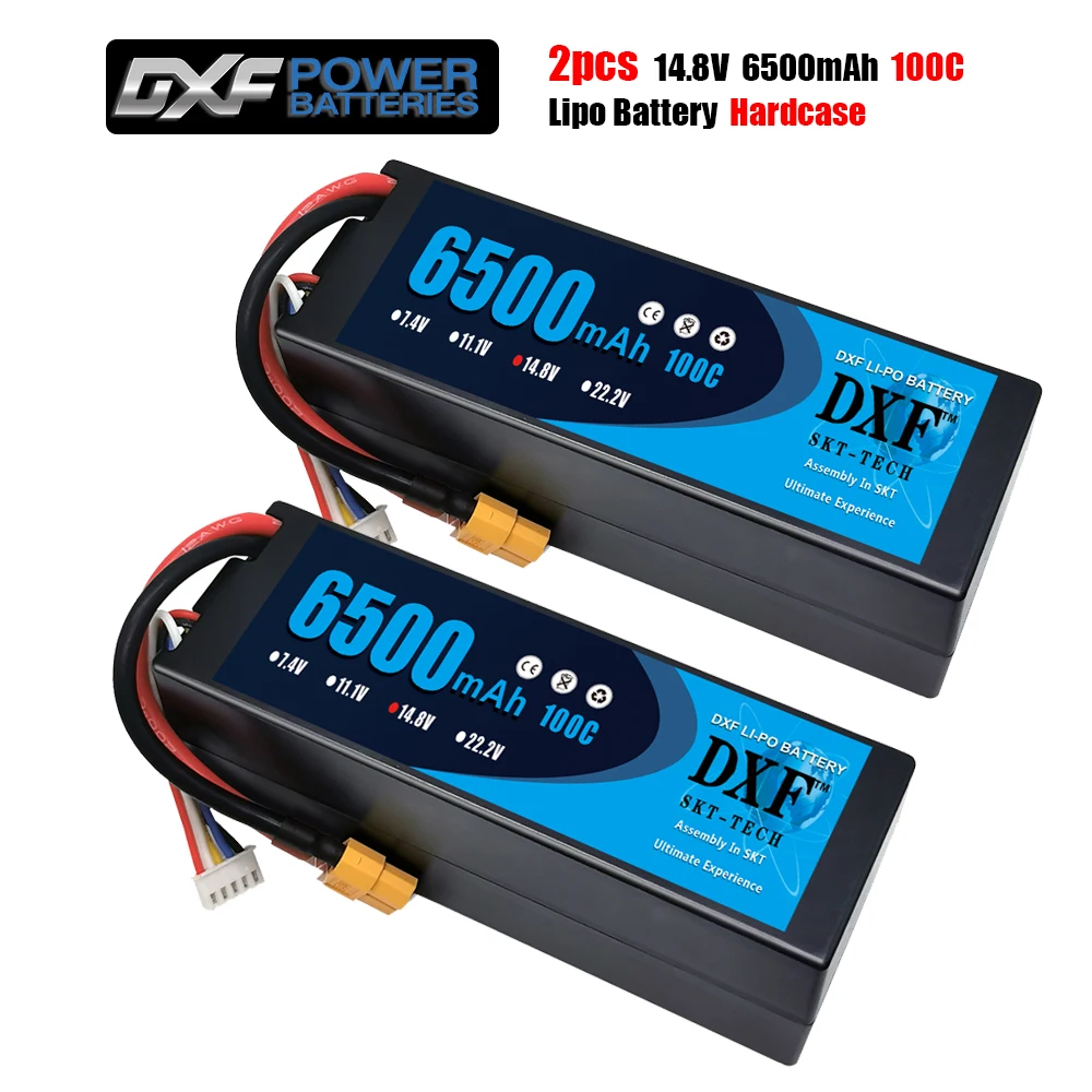 

DXF 2PCS Lipo Battery 4S 14.8V 6500MAH 100C MAX 200C HardCase T/XT60 For Rc Helicopter Car Boat drone truck quadcopter Traxx