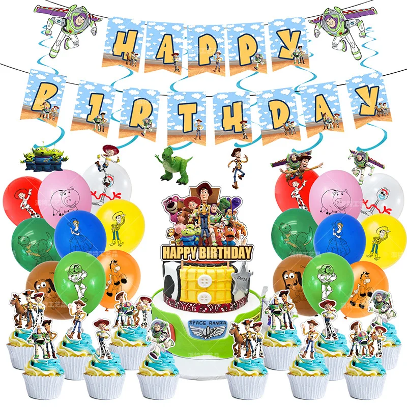 1 Set Toy Story Theme Birthday Party Decoration Woody Buzz Forky Alien Balloon Banner Cake Card Baby Shower Party Event Supplies