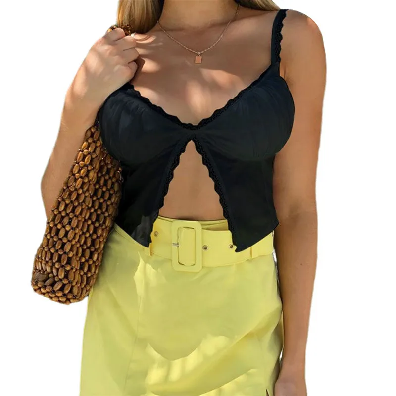 Модный пикантный топ на одной пуговице с рюшами Белая Летняя кофта Женский