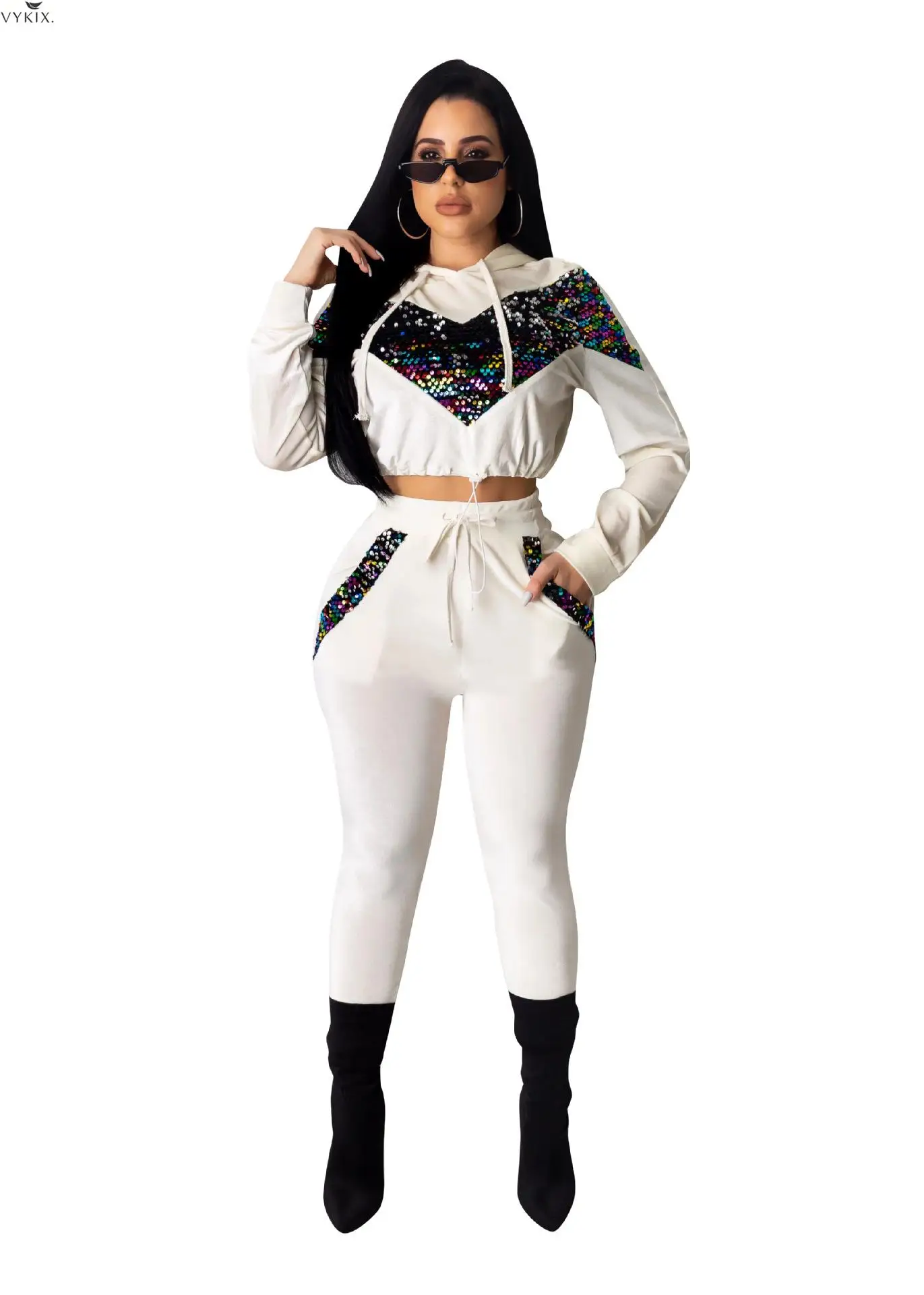 Женский комплект с блестками из разноцветного бархата повседневный женский