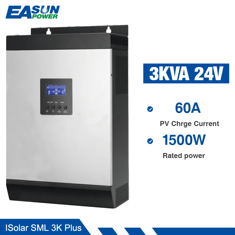 Источник питания Easun MPPT солнечный инвертор 2400W 3 kva 24V 220V Гибридный Инвертор Чистая синусоида встроенный 60A MPPT Солнечный контроллер зарядное устройство