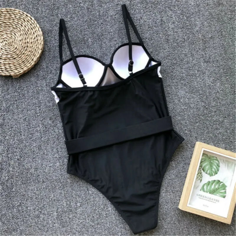 Sexy Women One Piece Swimsuit New Black Patchwork Beachwear String Sling Slim Bodysuit Bikini Push Up Bathing Suit Swimwear | Спорт и