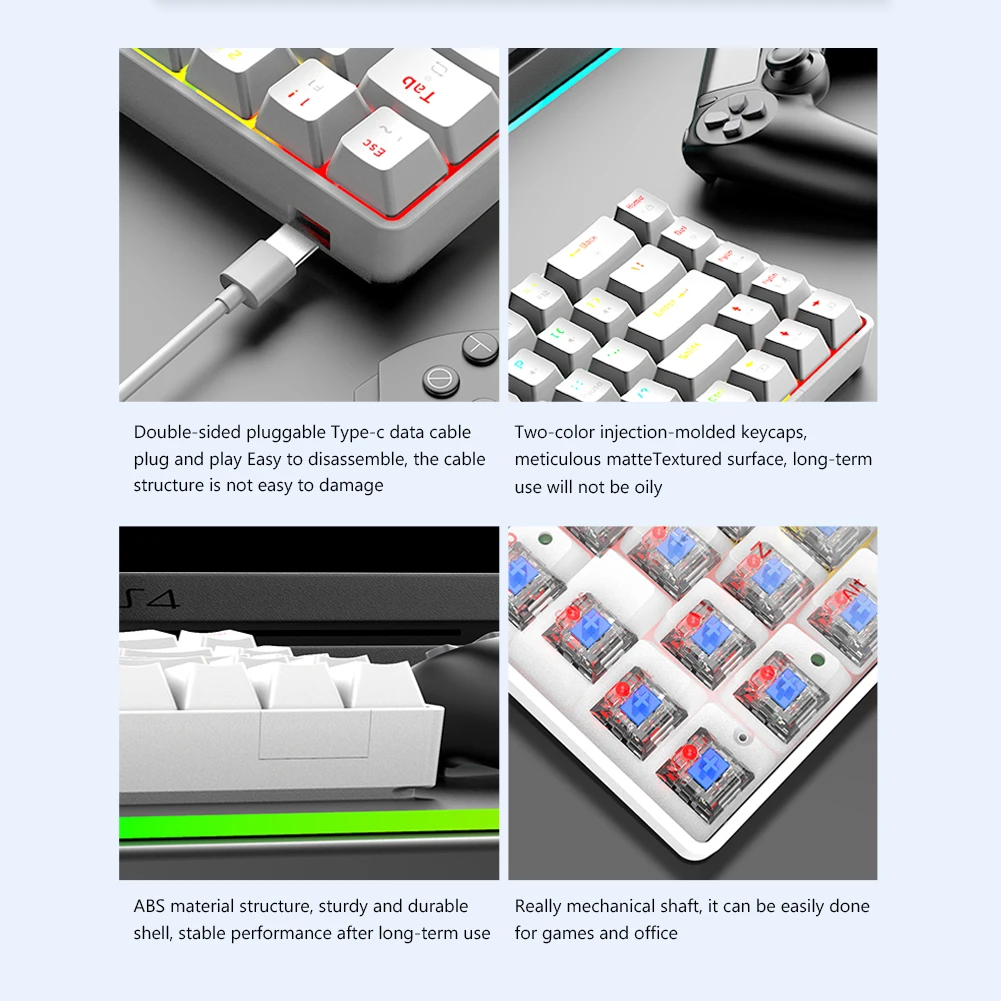 

Wired 18 RGB Lights Effect LED Backlit Gaming Mechanical Keyboard T8 Mechanical Gaming Keyboard Blue Switch 68 Keys