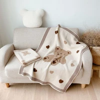 korean bear pattern baby newborn blanket for baby cotton yarn knitted infant kids swaddle blankets stroller cover bedding quilt