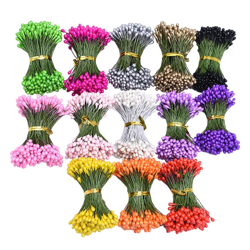 

260pcs 3mm Mini Artificial Stamen Bud Bouquet Double Heads Flower Stamen Wedding Decoration DIY Scrapbooking Wreath Flower Craft