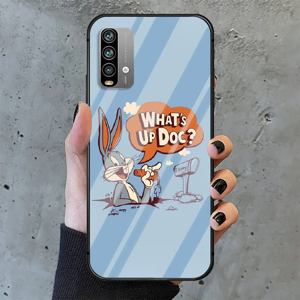 

funny brand Bugs Bunny Phone Tempered Glass Case Cover For Xiaomi Redmi note k 7 8 9 10 30 40 A C T S Pro Funda Hoesjes Shell