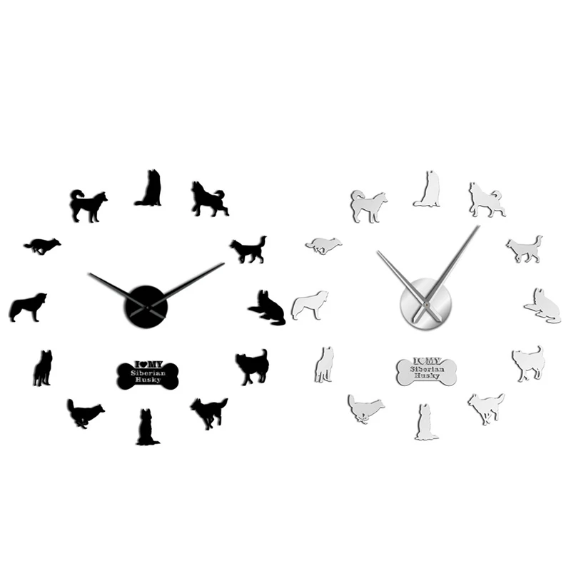 Сибирский хаски русская собака порода Diy большие настенные часы самоклеющиеся