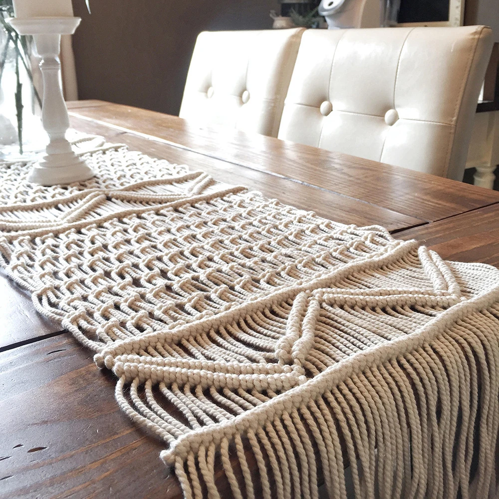 

Macrame Table Runner With Tassels Bohemian Woven Table Runner Wedding Decoration Handmade Macrame Table Runner Home Decor